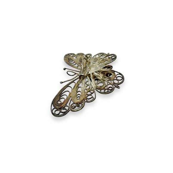 Butterfly Filigree Sterling Silver Brooch Purple Crystal Signed BAC - Picture 3 of 6